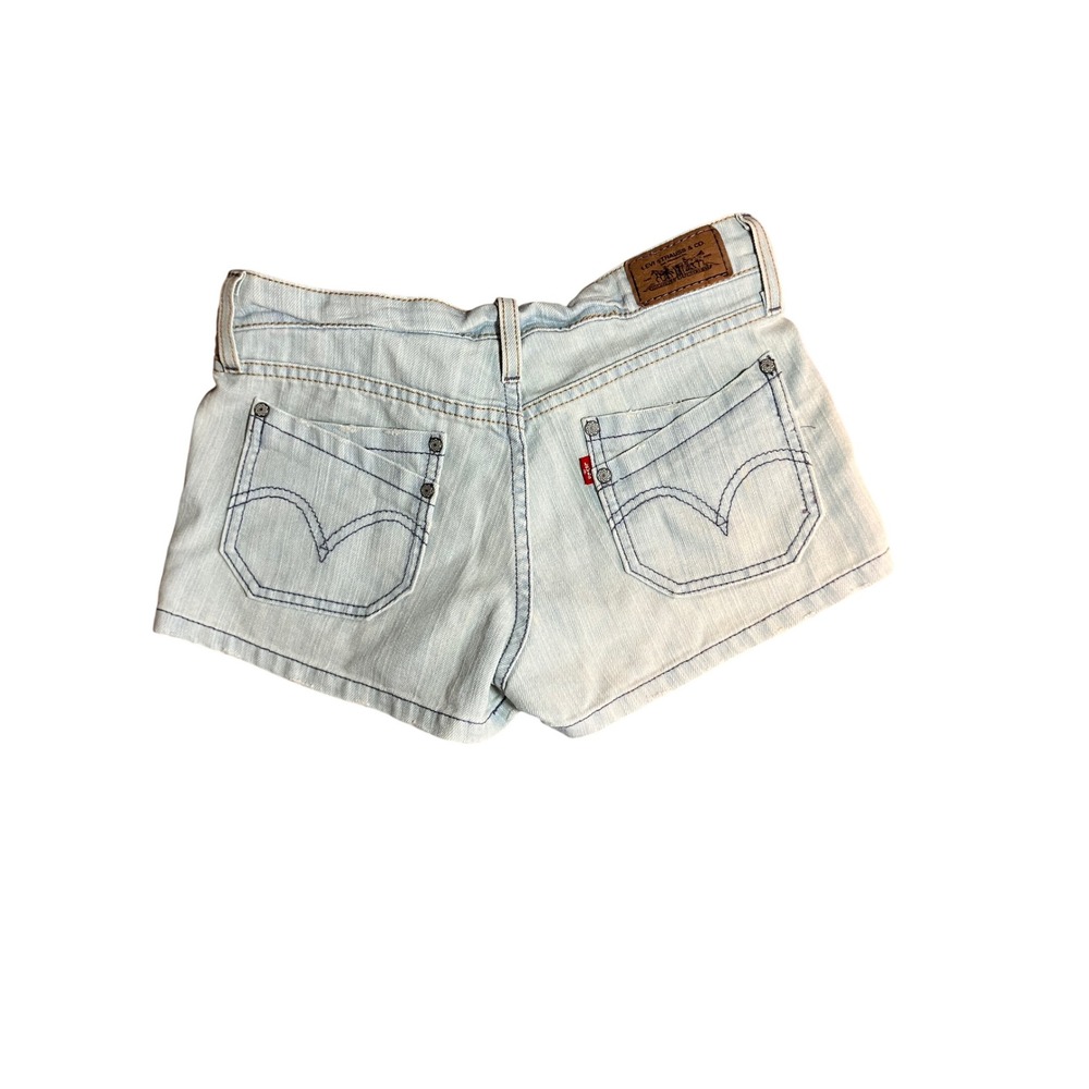 Levis Womens Low Rise Denim Shorts Light Wash Ramie Blend Sz 1 Mini Micro Booty